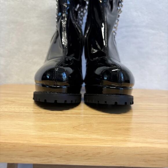 Dolls Kill Azalea Wang Black Patent Leather Silver Chain Platform Boots Size 10 - Picture 2 of 12